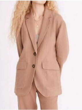 Madewell Womens XXS Brown Cotton-Linen Blend Blazer Two Button Front